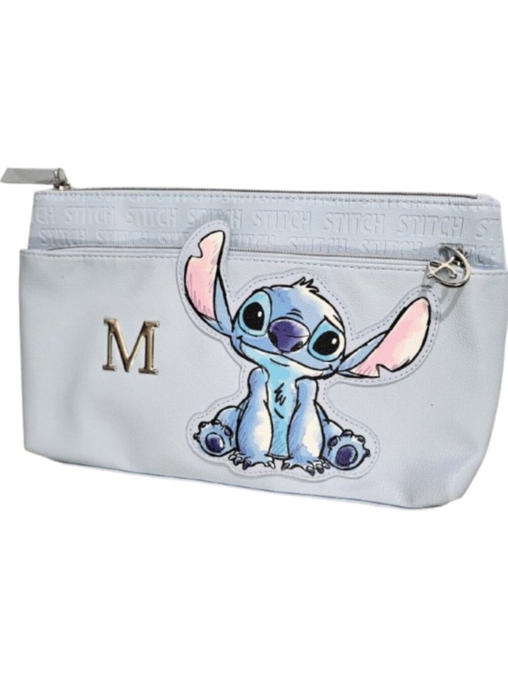 DISNEY STITCH AT PRIMARK Light Blue "M" Monogram Double Zip Clutch